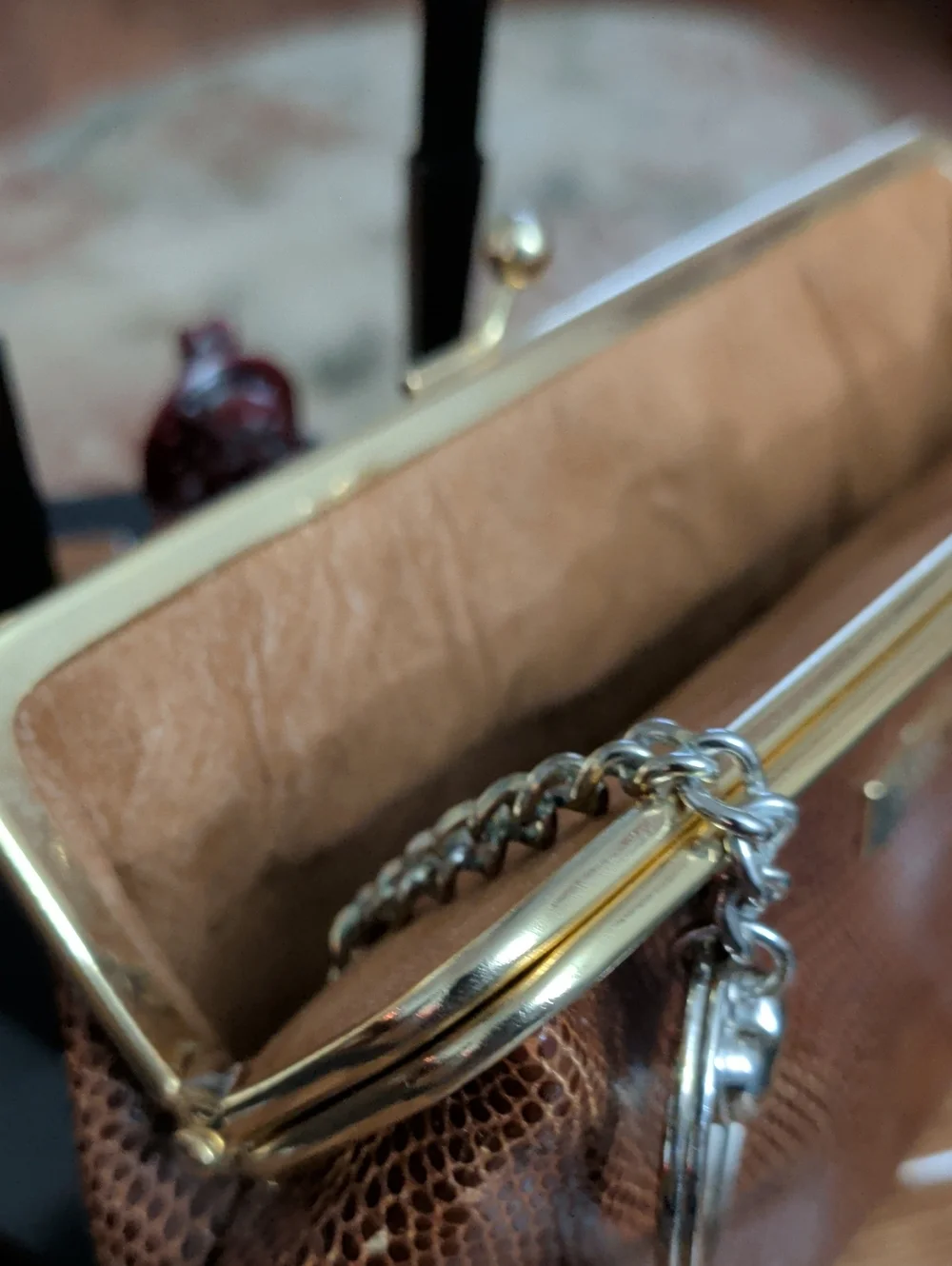 Bottega Fiorentina-Brown Textured Frame Clutch with Charm